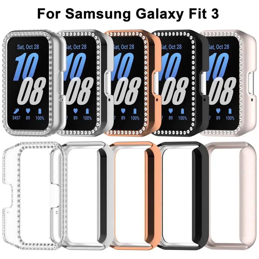 Casing Pelindung PC Cangkang Jam Tangan Pintar Aksesori Penutup Bertatahkan Berlian Pelindung Layar Bumper Kristal untuk Samsung Galaxy Fit3