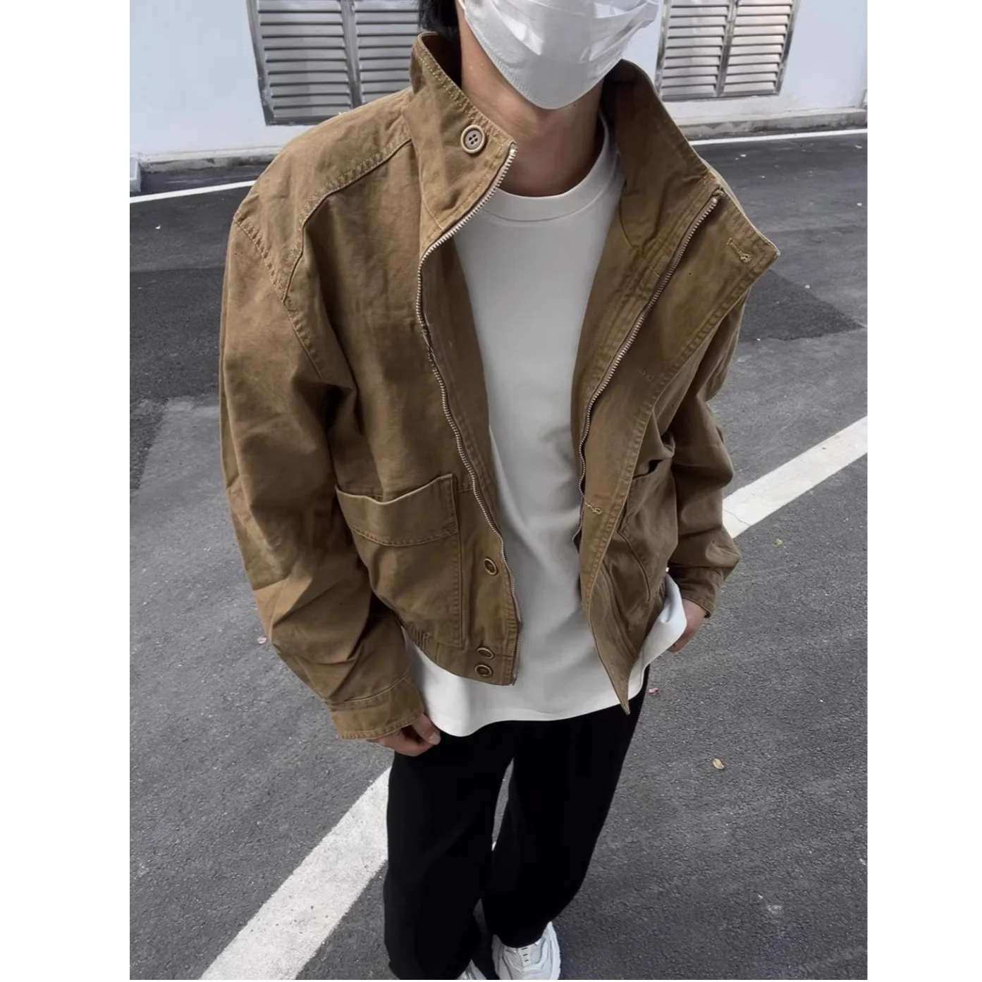 

Мужская винтажная американская Харрингтонская рабочая одежда Детройт из чистого хлопка, большое горное пальто с воротником-стойкой