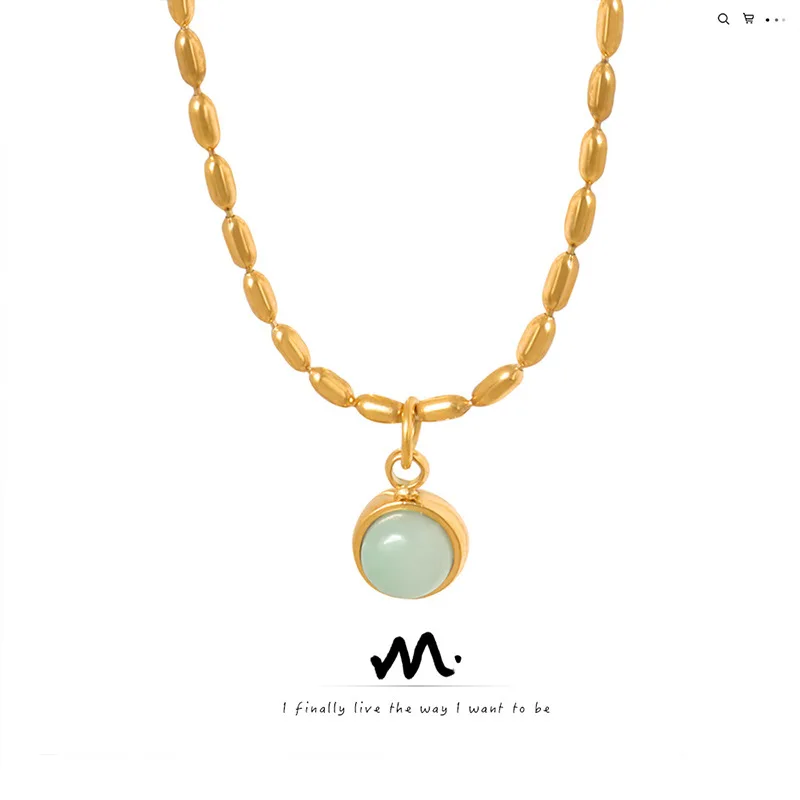 

【Mirrordust】в корейском универсальном дворцовом ретро-цепочке из натурального камня, ожерелье, новые позолоченные украшения из титановой стали для женщин