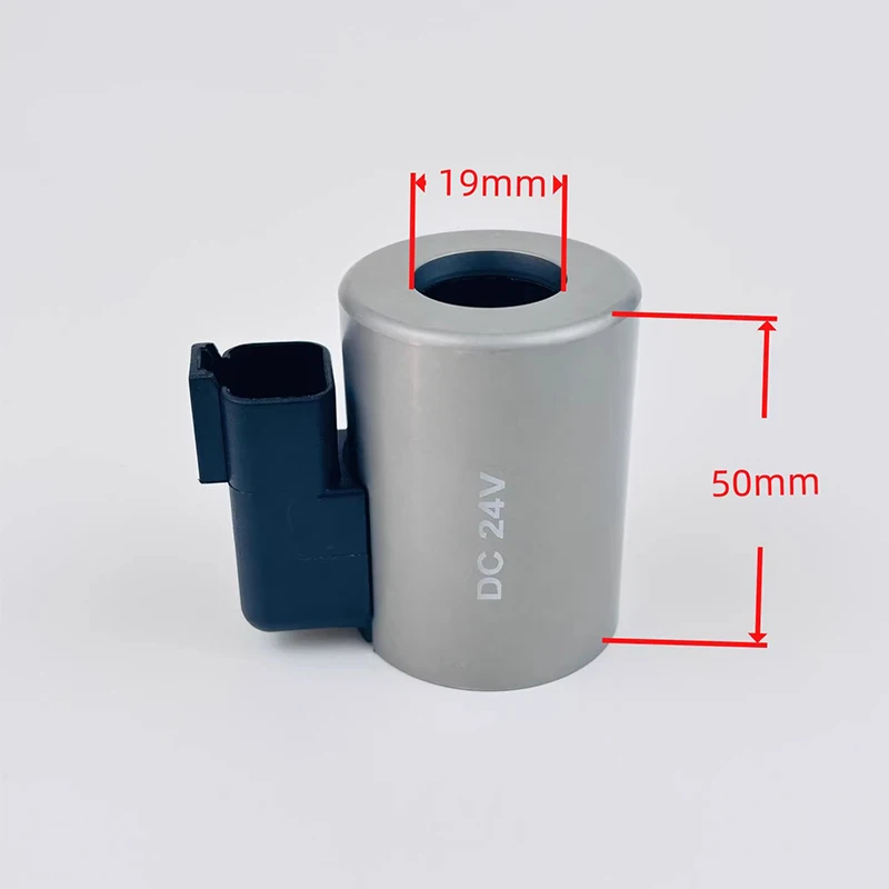 XCMG SANY Excavator Spare Parts Solenoid Valve Coil Inner Diameter 19mm Height 50mm Waterproof Type with Two Plugs