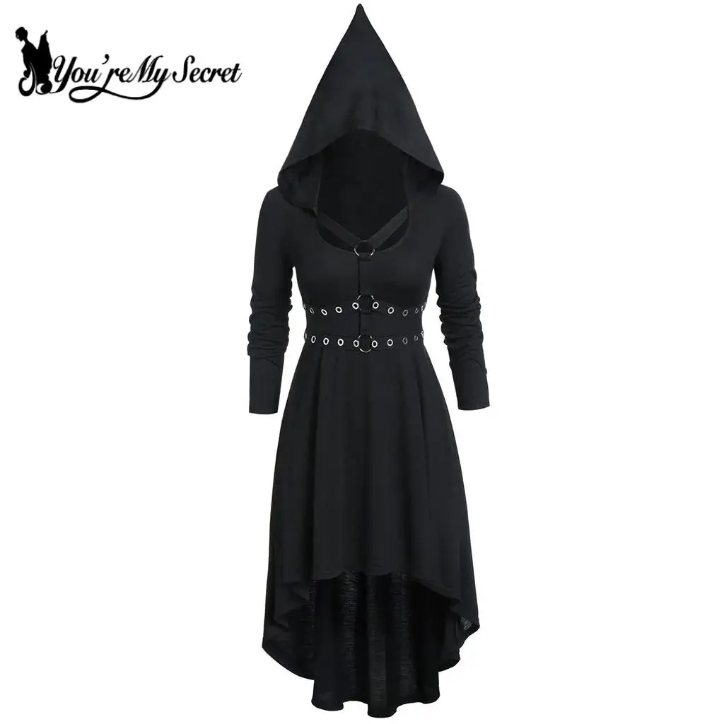 [You're My Secret] Vintage Punk Gothic Womens Dress Cosplay Costumes Hooded Robe Pullover Long Hoodie Halloween Party Clothing