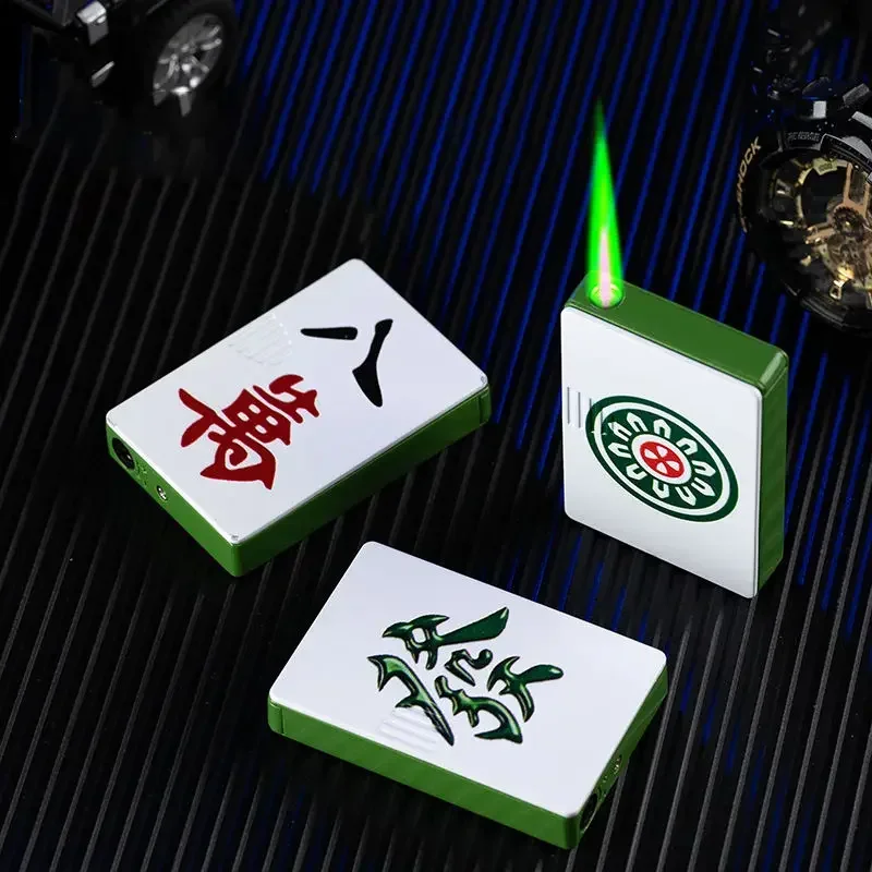 Chinese Mahjong Element Windproof Green Flame Direct Charge Lighter Slippery Ignition Creative Personality