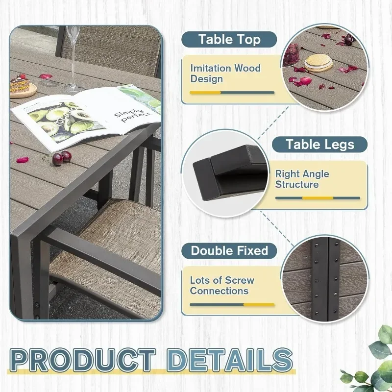 Outdoor-Ess-Set 7-teiliges Terrassenmöbel-Set mit wetterfestem Tisch und 6 Textil stühlen für Hof, Deck (braun)