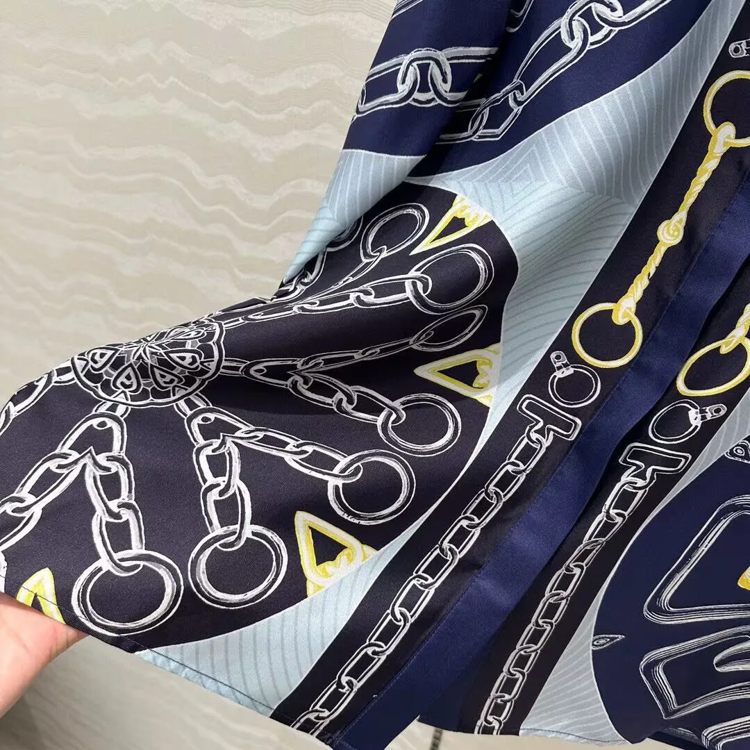 2025 nouveau printemps rétro 100% chemise en soie décontracté hauts femmes revers à manches longues simple boutonnage chaînes imprimer Vintage Blouses amples