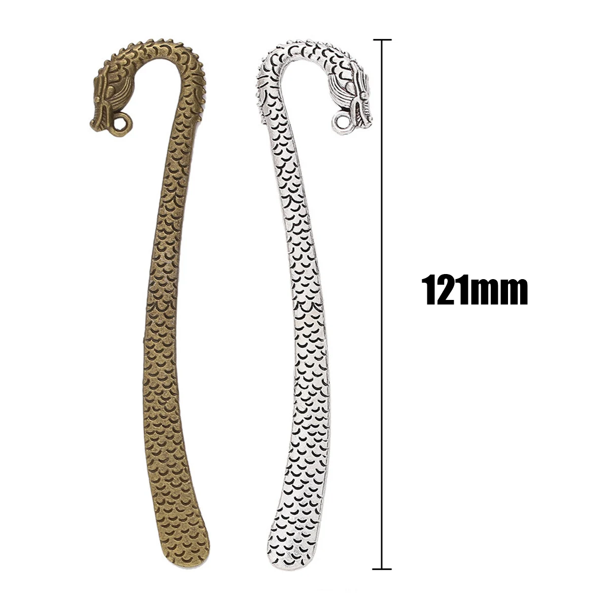 50Pcs Bookmarks Loop Dragon Animal Silver Bronze Tone Metal For Book Reading Jewelry DIY Accessories 121x26mm