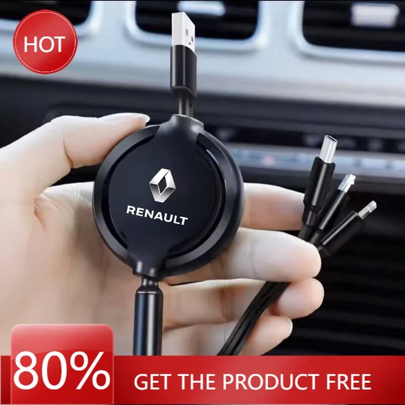 

2026 Горячие колпачки для концентраторов Renault Автомобильные 3 в 1, выдвижной микропровод для передачи данных USB типа C, быстрая зарядка для Renault Megane 2 3 4 Twingo Cl