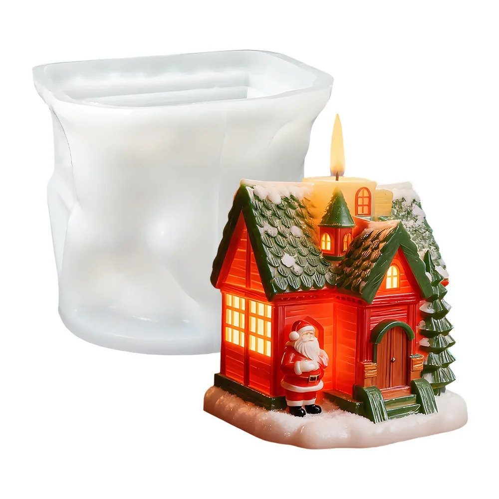 Christmas Snow House Candle Silicone Mold DIY Miniature Christmas Tree Candle Plaster Ornament Candle Molds Making Supplies - Image 5