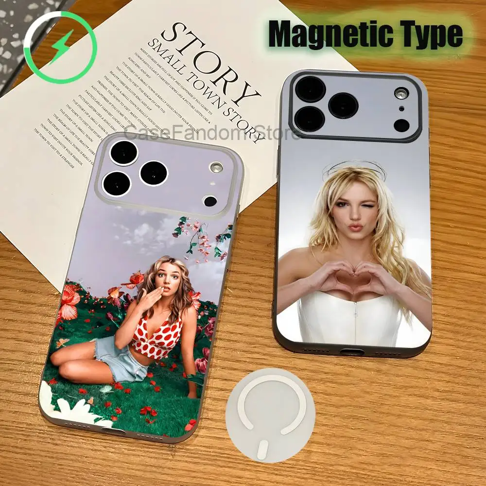

Singer B-Britney Spears Magnetic Wireless Charging Transparent White Phone Case For iPhone 17,16,15,14,13,12,11,Pro,Max,Plus