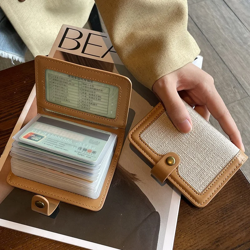 hoinvaet-ladies-compact-high-capacity-card-holder-driver-license-two-in-one-premium-quality-british-style-functional-bag