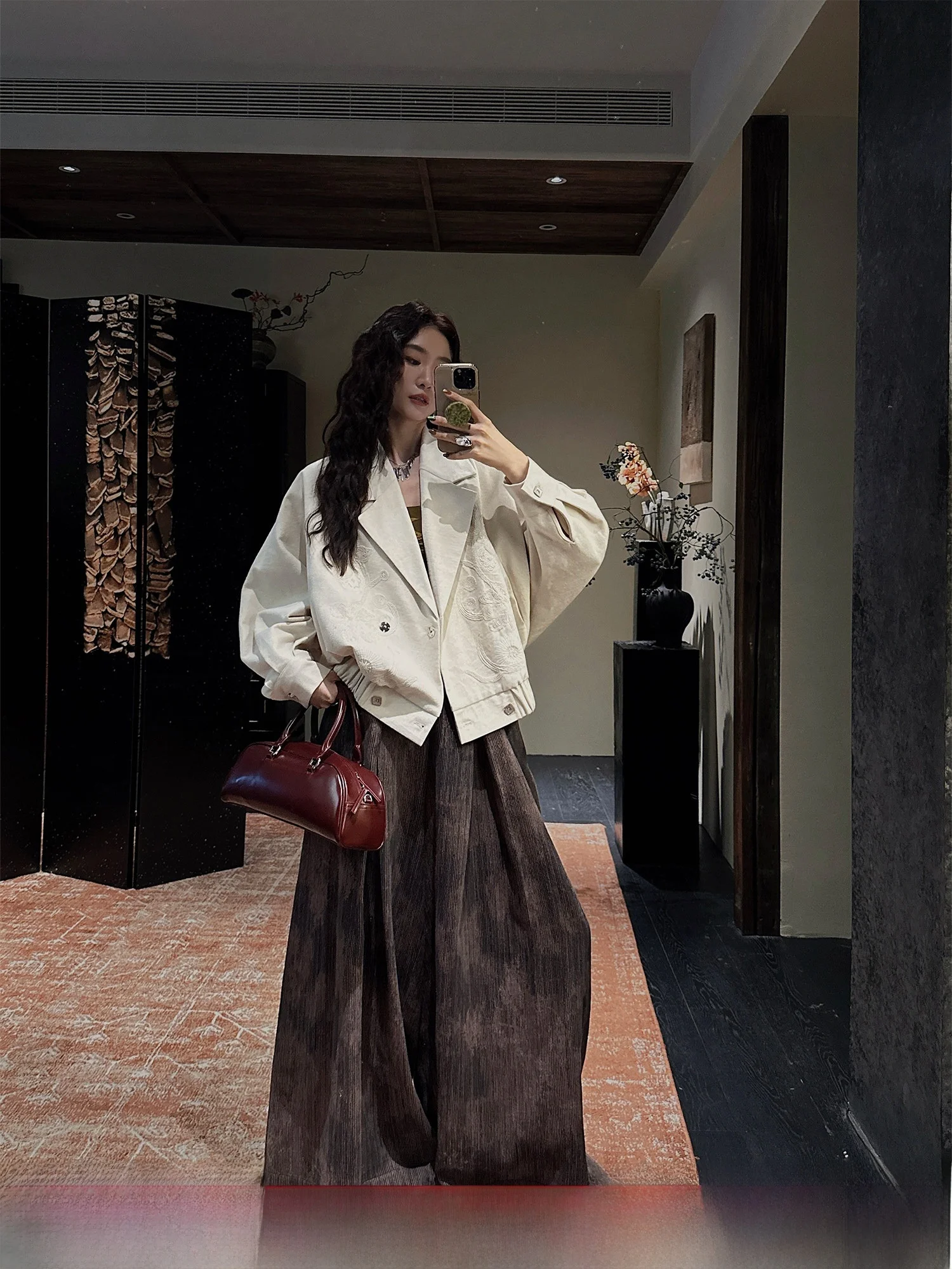 

Sanji Bla Flower Mountain Wild New Chinese Sle Wide Leg Pants Loose Lazy Casual National Sle Skirt Pants High Waist Cotton