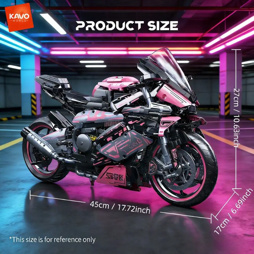 KAVOWORLD 2096PCS Pink Motorcycle Building Blocks Set 1:5 Super Motorbike Model Kit Technical Racing STEM Assembled Toys Gifts