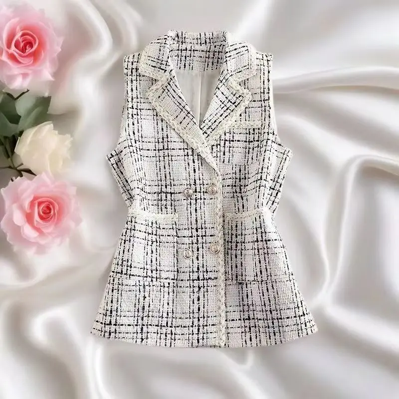 

Autumn 2025 New Fashion Double-breasted Temperament Vest Women Casual Sleeveless Blazer Waistcoat Coats Ladies Outwear Tops
