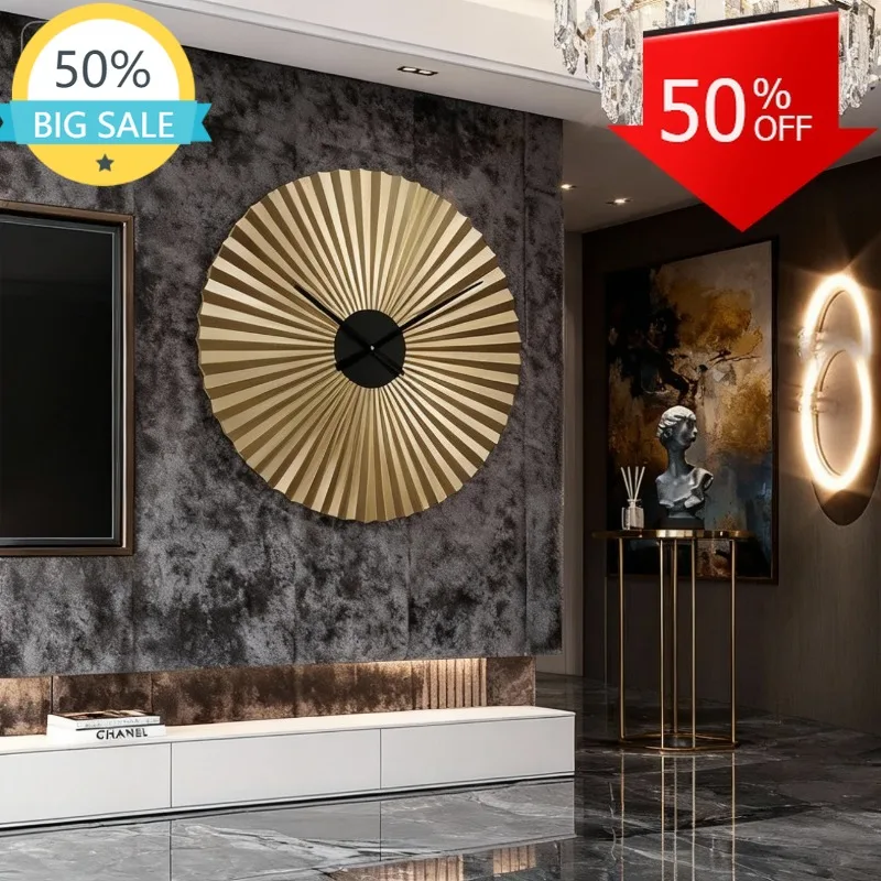 Creative Living Room Wall Clocks Bedroom Luxury Stereoscopic Fanshaped Metal Pointer Wall Clocks Modern Simple Home Decoration