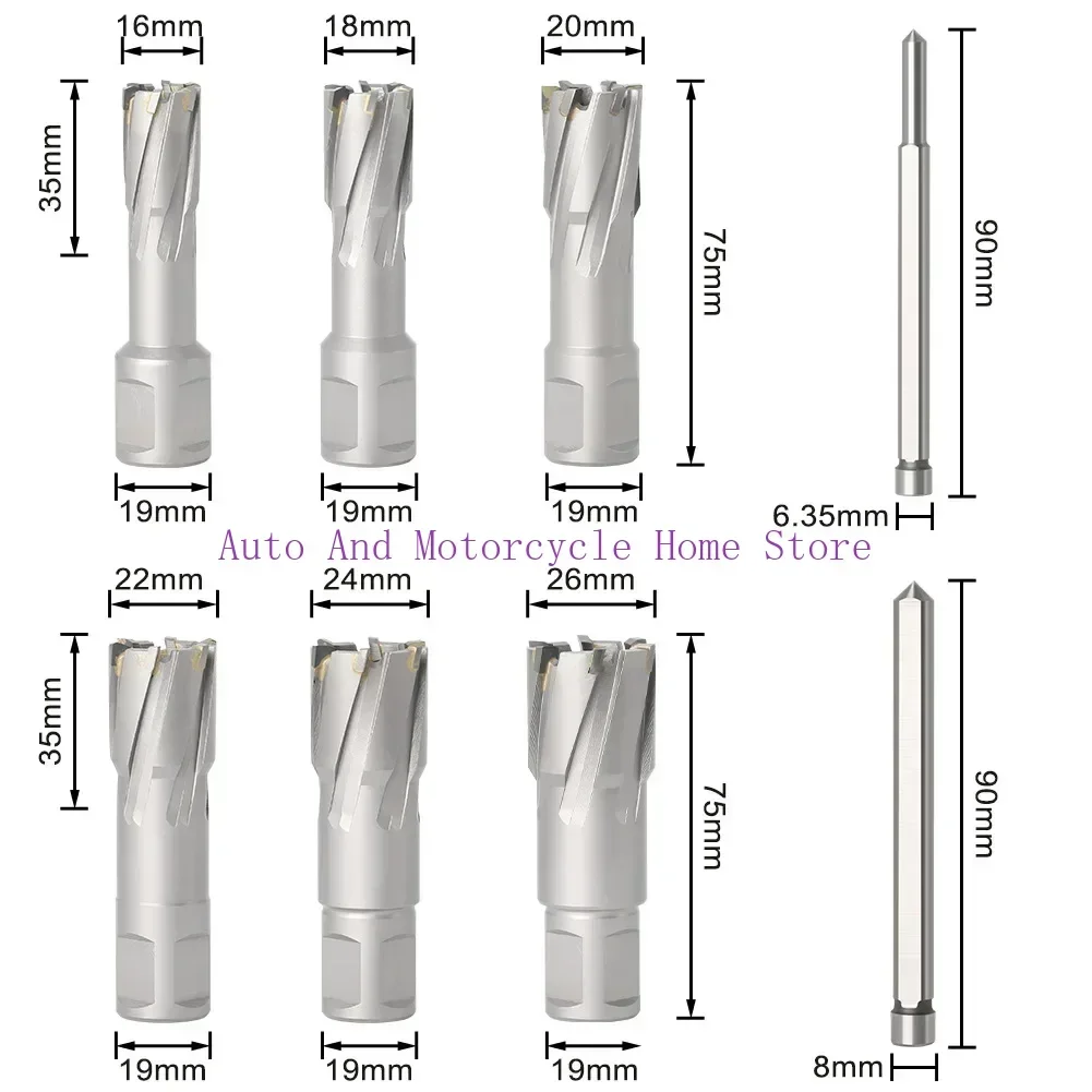 6Pcs 16-26mm *35mm TCT Annular Cutter Magnetic Hole Saw Set For Iron Stainless Steel Drilling Carbide Hollow Core Drill Bits