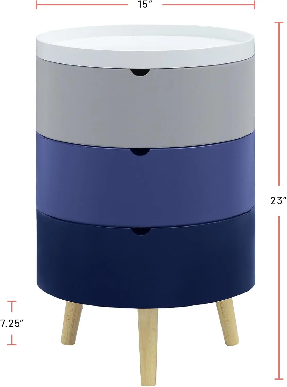 

Ec8880 Tray Top End Table With 3-Storage & Organization Bins. Home, Office And Bedroom. Natural Wood Legs