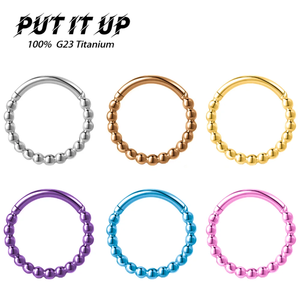 

PUTITUP Official F136 Titanium Alloy Linked Bead Earrings Fashionable Hinged Ring Anodized Closed Circle Body Piercing Jewelry