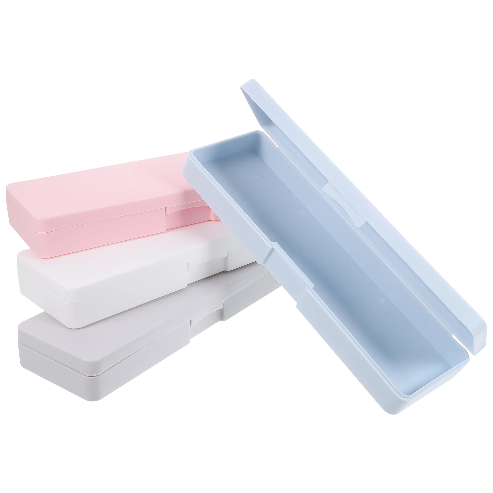 

4pcs Plastic Pencil Case Stationery Box Lightweight Kids Organizer Portable Desk Pencils Storage Cases Blue Pink Gray White