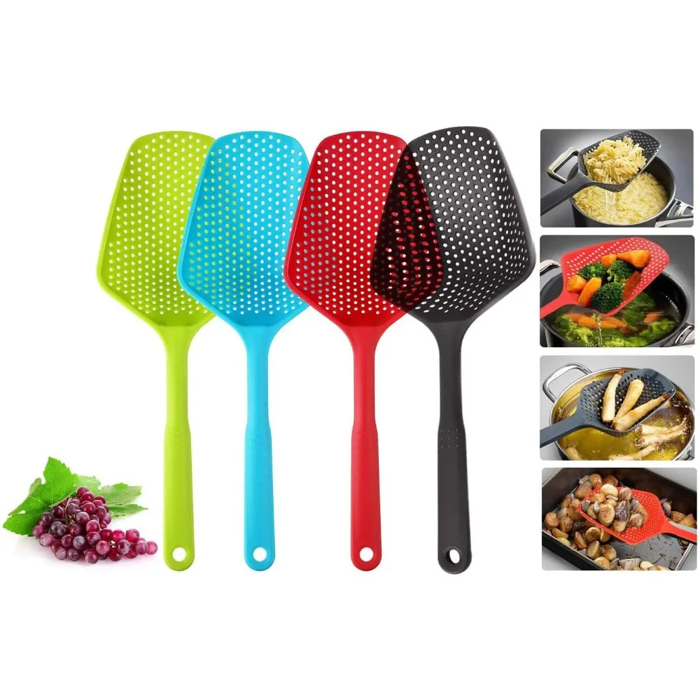 4Pcs Long Handle Slotted Ice Scoop,Heat Resistant 120°C, Plastic Drain Shovel, Multi-use Kitchen Drainer for Ice, Grain,Dry Food