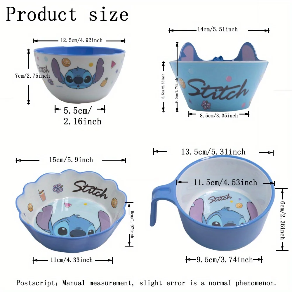 1pc Disney Cartoon Stitch tableware set includes plates, bowls, cups, forks and spoons, cute and fun tableware, family dinner