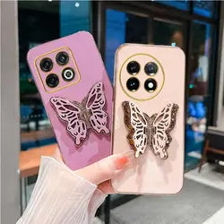 Oneplus10Pro Oneplus11 Luxury Butterfly Plating Holder Phone Case On For Oneplus 10 11 12 Ace Pro Ace 2 2v Oneplus12 Stand Cover