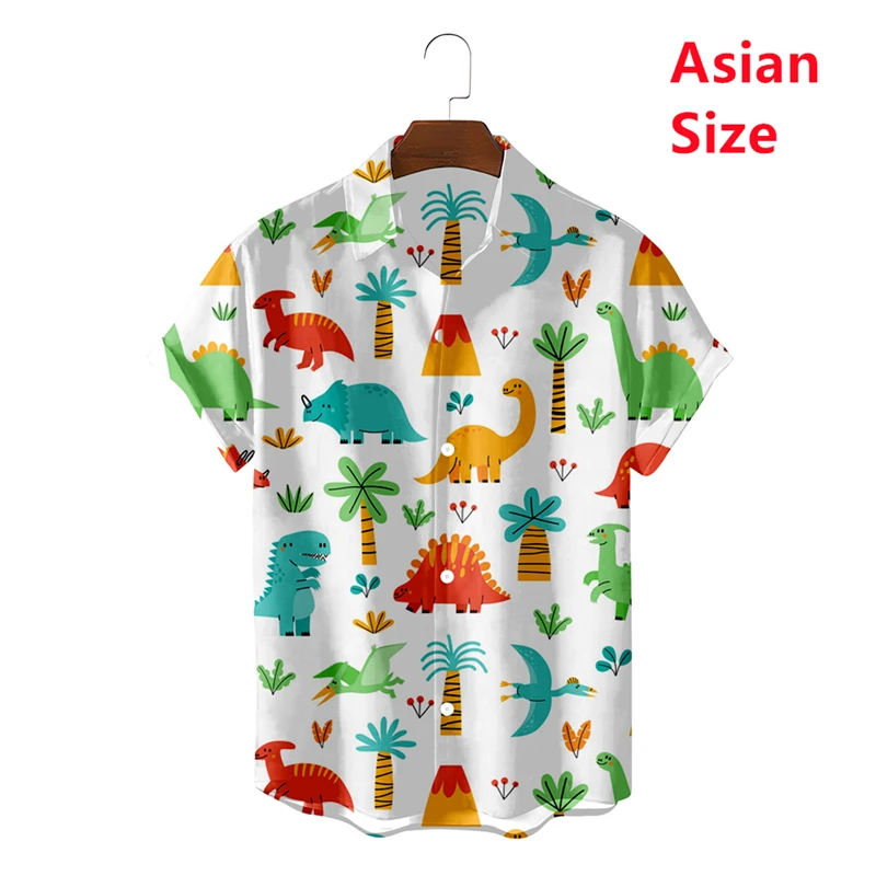 

Fashion Hawaiian Cute Funny Dionsaur 3d Pattern Shirts For Man Clothing Summer Beach Short Sleeve Blouse Cool Lapel Blouse Tops