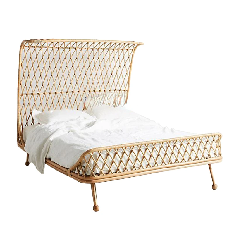 Nordic Modern Minimalist Real Rattan Bed Master Bedroom 1.5 M1.8 M B & B Rattan Hotel Country Style Double Rattan Bed