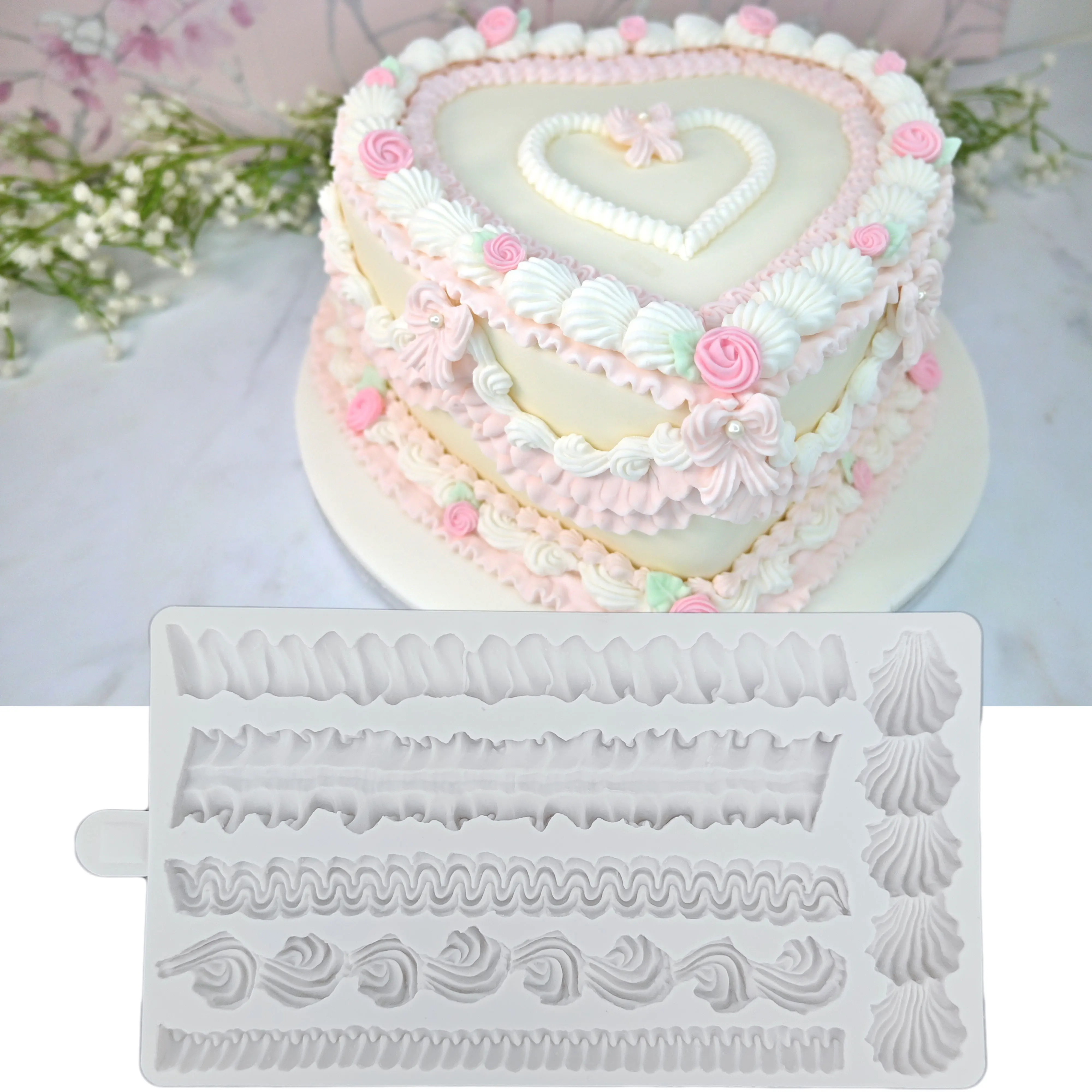 Large Lambeth Borders Silicone Mould Fondant Cake Decorating Silicone Mold Clay,Sugarcraft Cupcake Top Chocolate Baking Tool