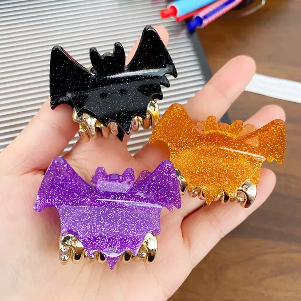 Fashion Y2K Halloween Bat Hair Claw Dazzling Colors Alloy Shiny Acrylic Shark Clip Gothic Style Cosplay Bat Wings Hair Claw Work