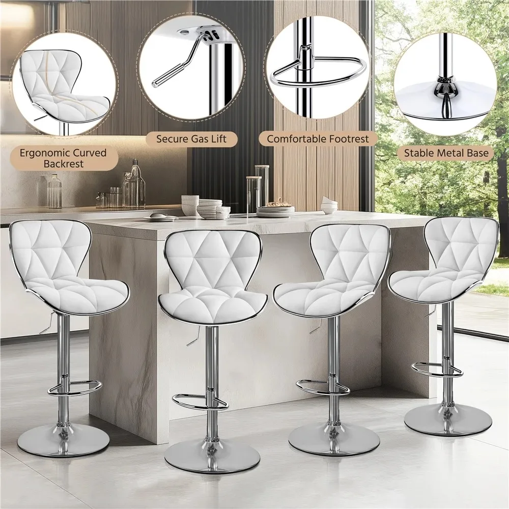 Adjustable Mid-back Faux Leather Counter-Height Bar Stool for Kitchen Counter, Set of 2, White