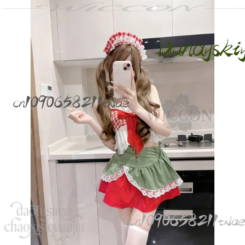 كوس مخزن لطيف الفراولة مثير الرسن تنورة قصيرة قطعتين عيد الميلاد تأثيري حلي جيراي كي بنات حفلة لوليتا الأصلي