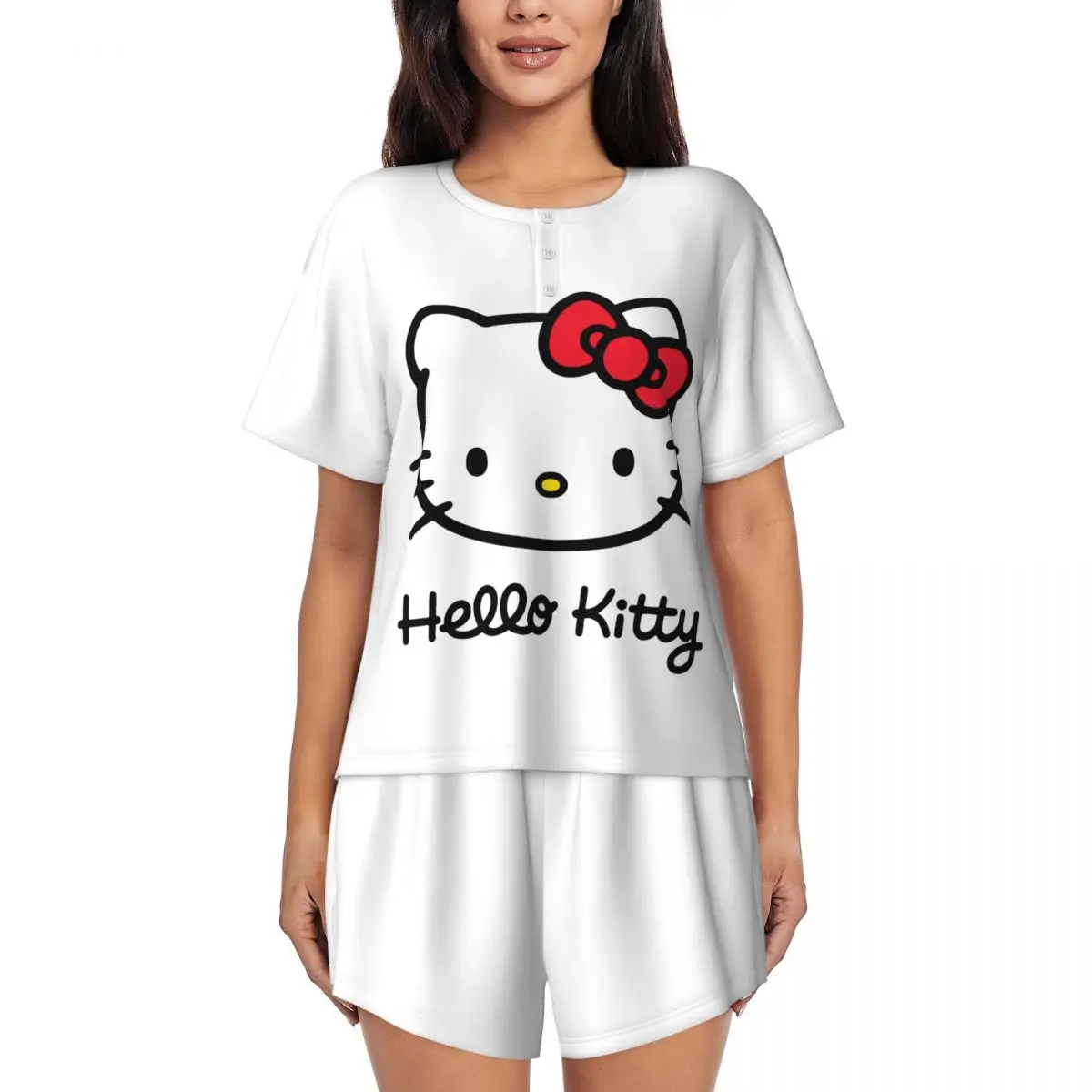 

Женский пижамный комплект Sanrio Hello Kitty, одежда для сна с короткими рукавами и принтом на заказ, домашняя одежда, пижамы, комплекты из 2 предметов