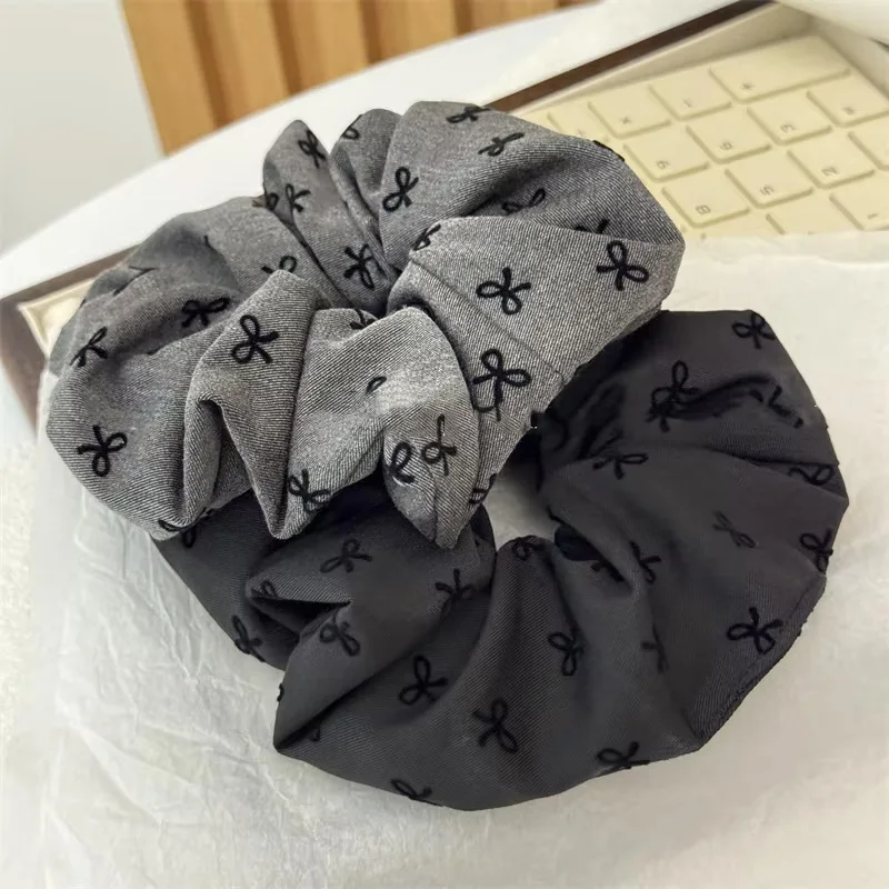 القوس الشعر حبل مزاجه أنيقة القماش الأسود والرمادي للنساء عالية ذيل حصان الشعر حبل فتاة الموضة لا تؤذي الشعر