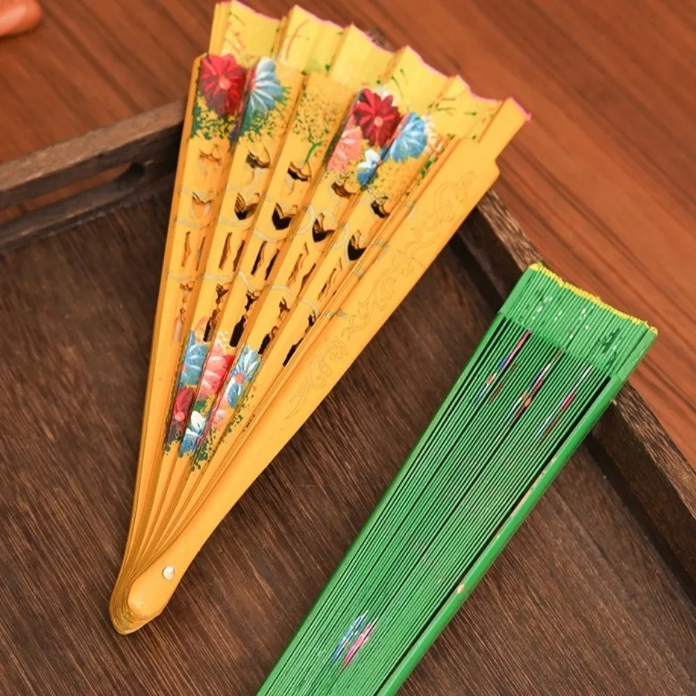 Leque Clássico Criativo Pintado à Mão, Leque Colorido Artesanal Dobrável, Leque Decorativo Antigo Espanhol de Madeira, Ornamentos para Casa