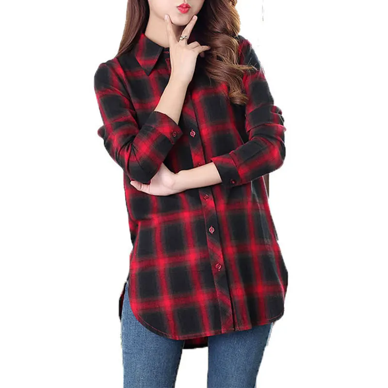 Women\'s Mid Length Plaid Shirt, Elegant, Simplicity, Loose, Korean Tops, Casual Clothes, Spring and Summer Fashion, New Style