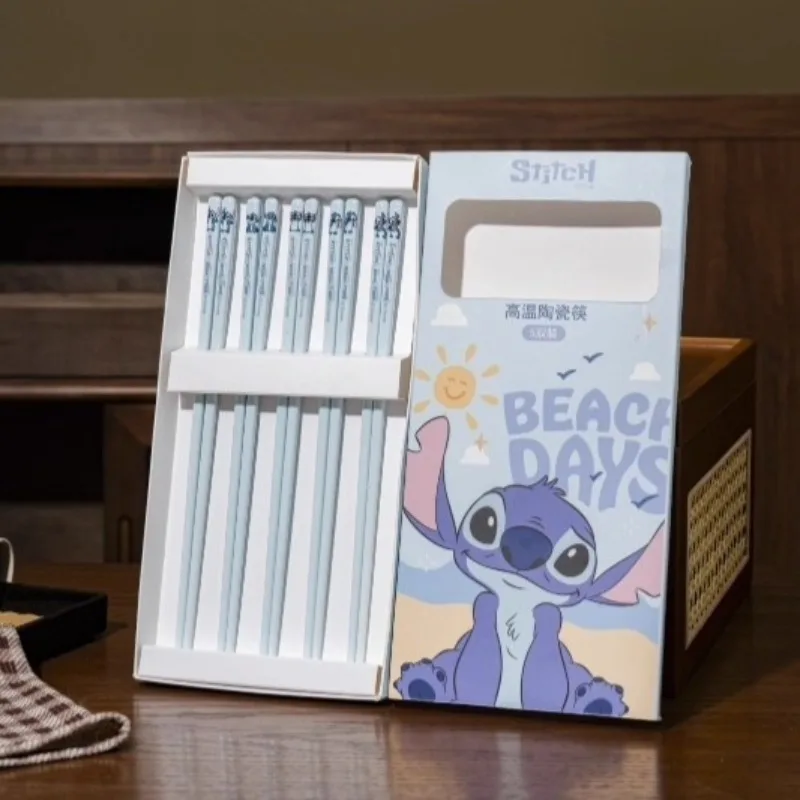 

Керамические палочки для еды Disney Stitch: креативные, яркие, с мультяшным принтом, антибактериальные и устойчивые к плесени