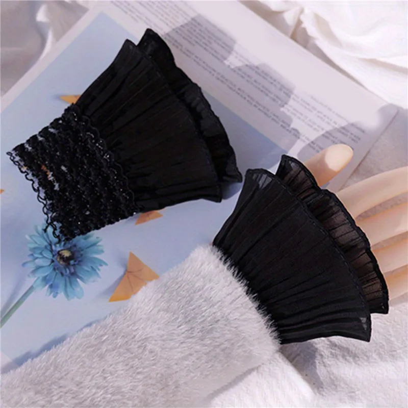 Female Sweater Fake Sleeves Hollow Out Crochet Floral Lace Horn Cuffs Embroidery Flounces Ruffles Elastic Wrist Warmers