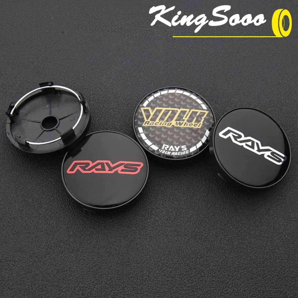 4PCS Rim Cap RAYS 60mm OD / 55mm Clip Wheel Center Cap VOLK Emblem Sticker Wheel Cover Hub Cap Black & Silver & Red