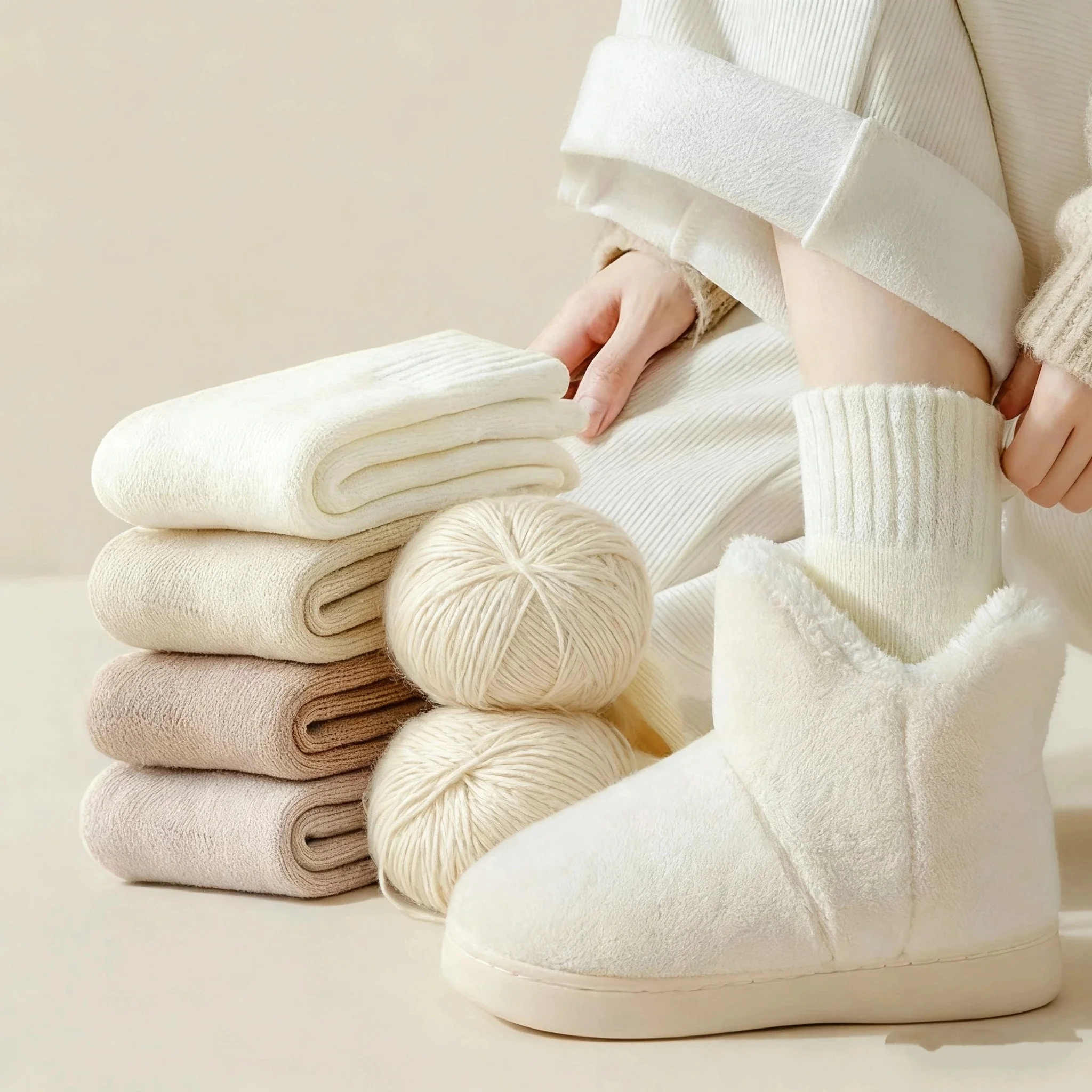 3 Pairs Women's Classic Solid Color Mid Tube Socks Winter Warm and Plush Thick Soft and Comfortable Home Floor Sleeping Socks