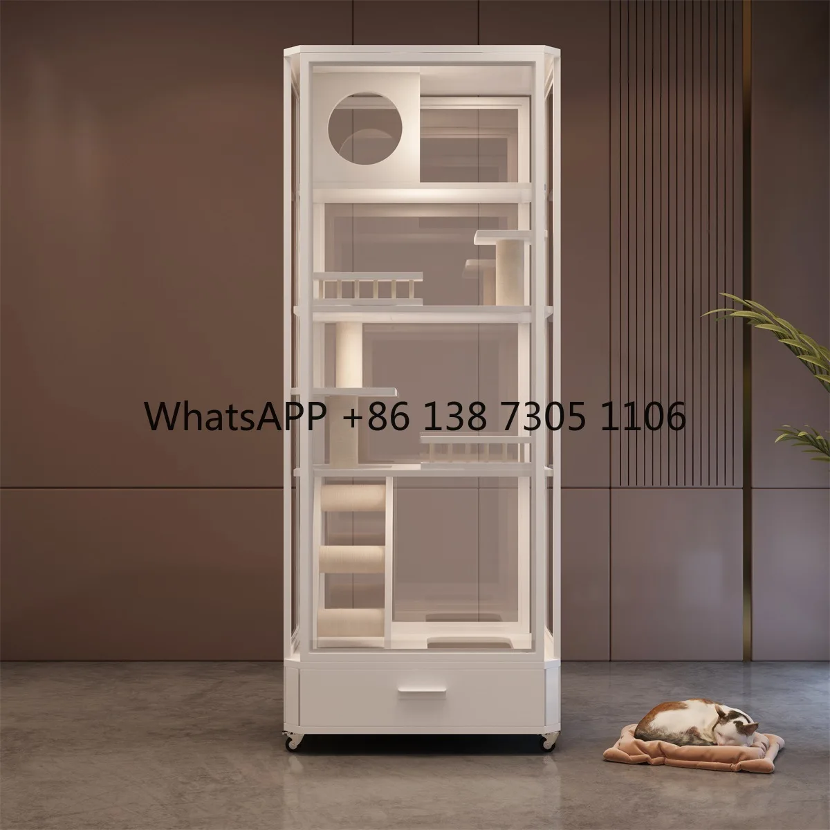 

Panoramic glass villa cat cage litter box integrated indoor luxury cat house cat nest