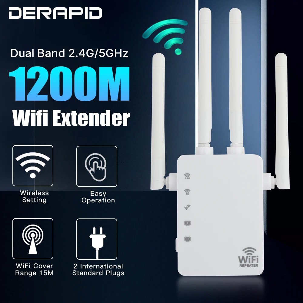 

1200Mbps 5Ghz WiFi Repeater Dual Band WiFi Extender 2.4G/5GHz Wi-Fi Signal Booster Router Network Amplifier Long Range Receiver