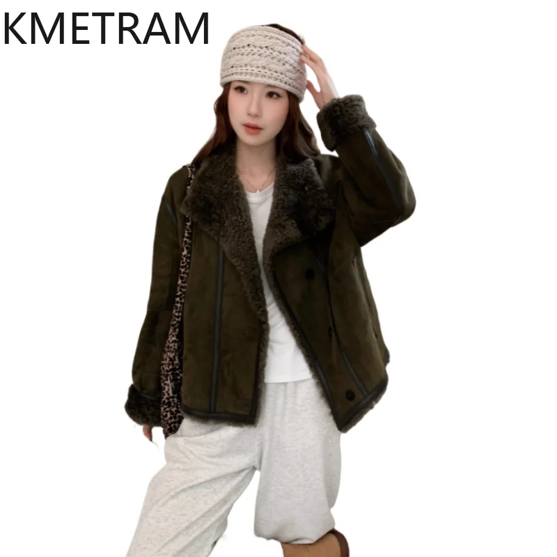 

KMETRAM Natural Sheepskin with Wool Attached Coat Woman Dark Green Short Real Fur Jacket Women Winter Clothes 2025 шуба женская