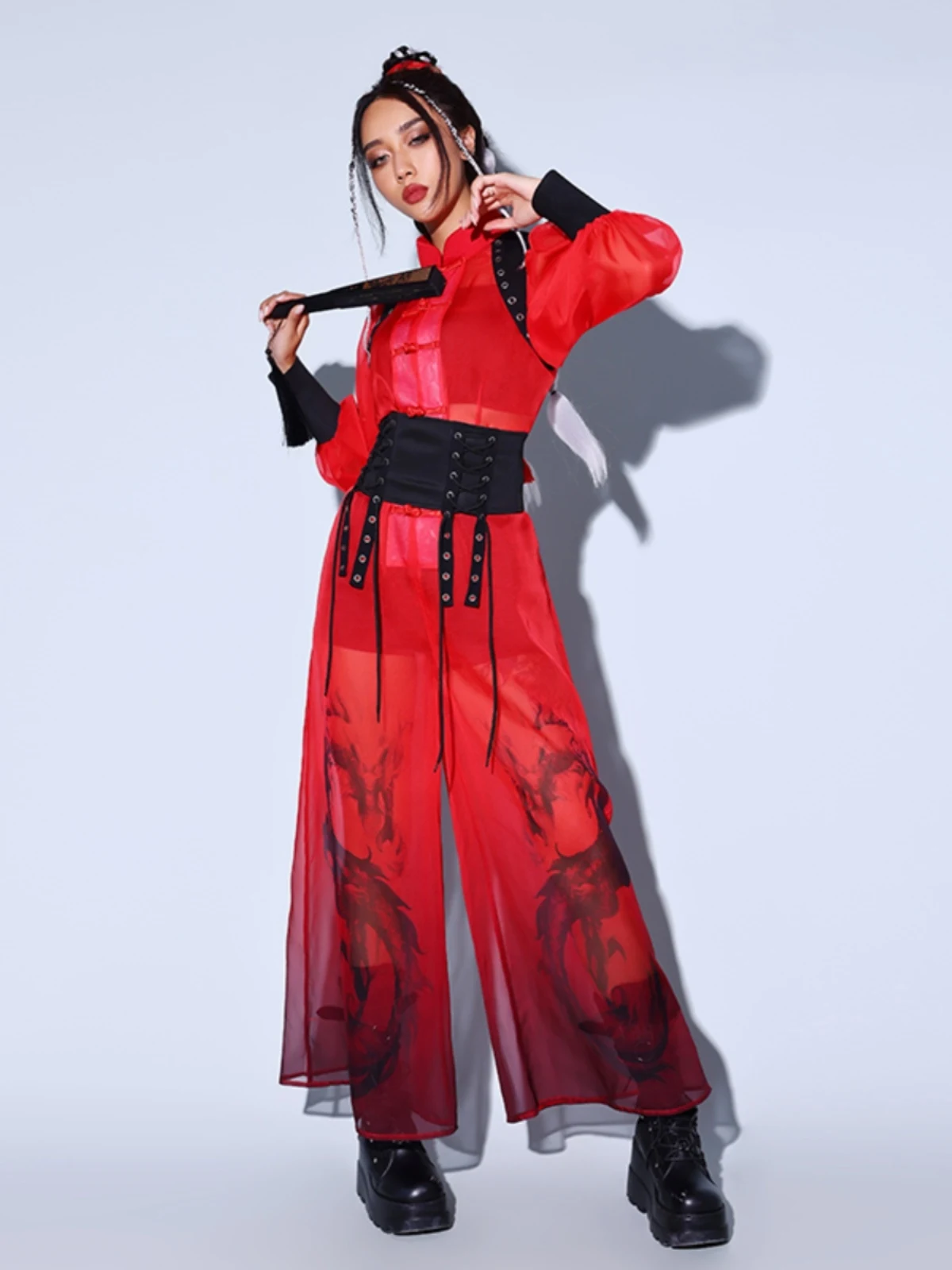 2024 Jazz Dance Performance Costumes For Women Red Outfits Chinese Style Kpop Clothing Girls Group Hip Hop Stage Wear DN17482