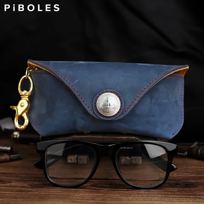 Unisex Glasses Case Bag Handmade Genuine Leather Sunglasses Box Pocket Portable Storage Eyeglasses Pack Men Women