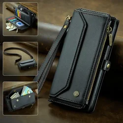 Wallet Card  Lanyard Phone Case for iPhone 17 16 15 14 Pro Max 13 12 Mini 11 SE 2022 X XR 17e Crossbody Zipper Leather Cover Bag