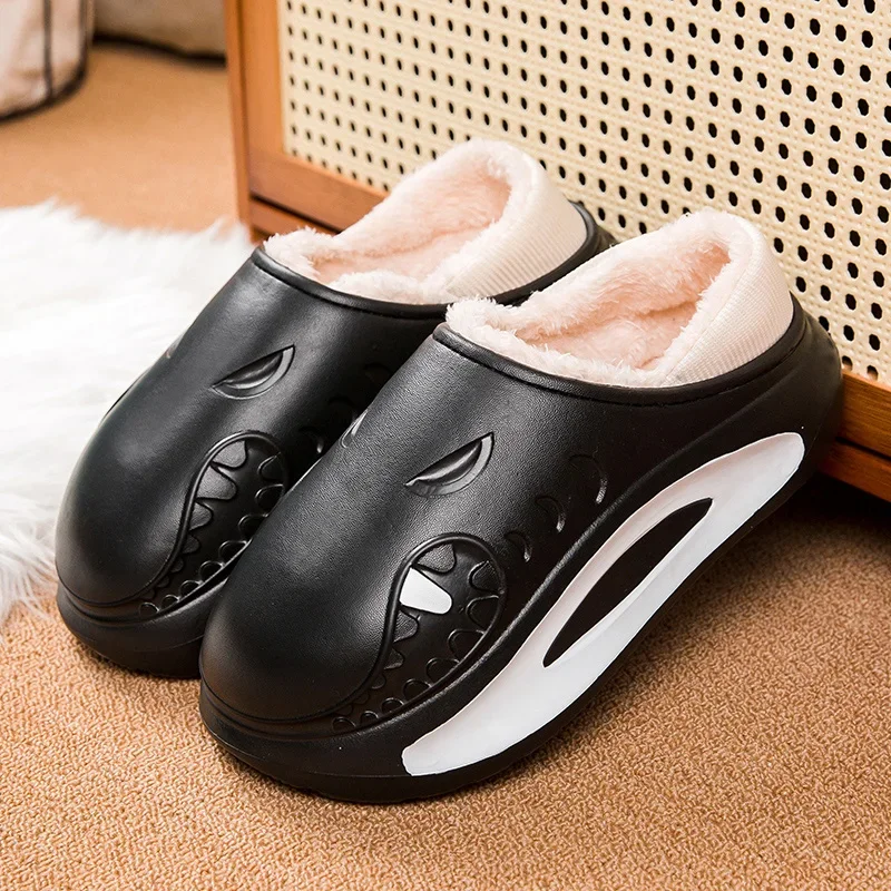 

Мужские тапочки, новые тапочки из ЭВА, зимние теплые нескользящие меховые тапочки, лаконичная домашняя хлопковая обувь для пар, повседневные пушистые шлепанцы