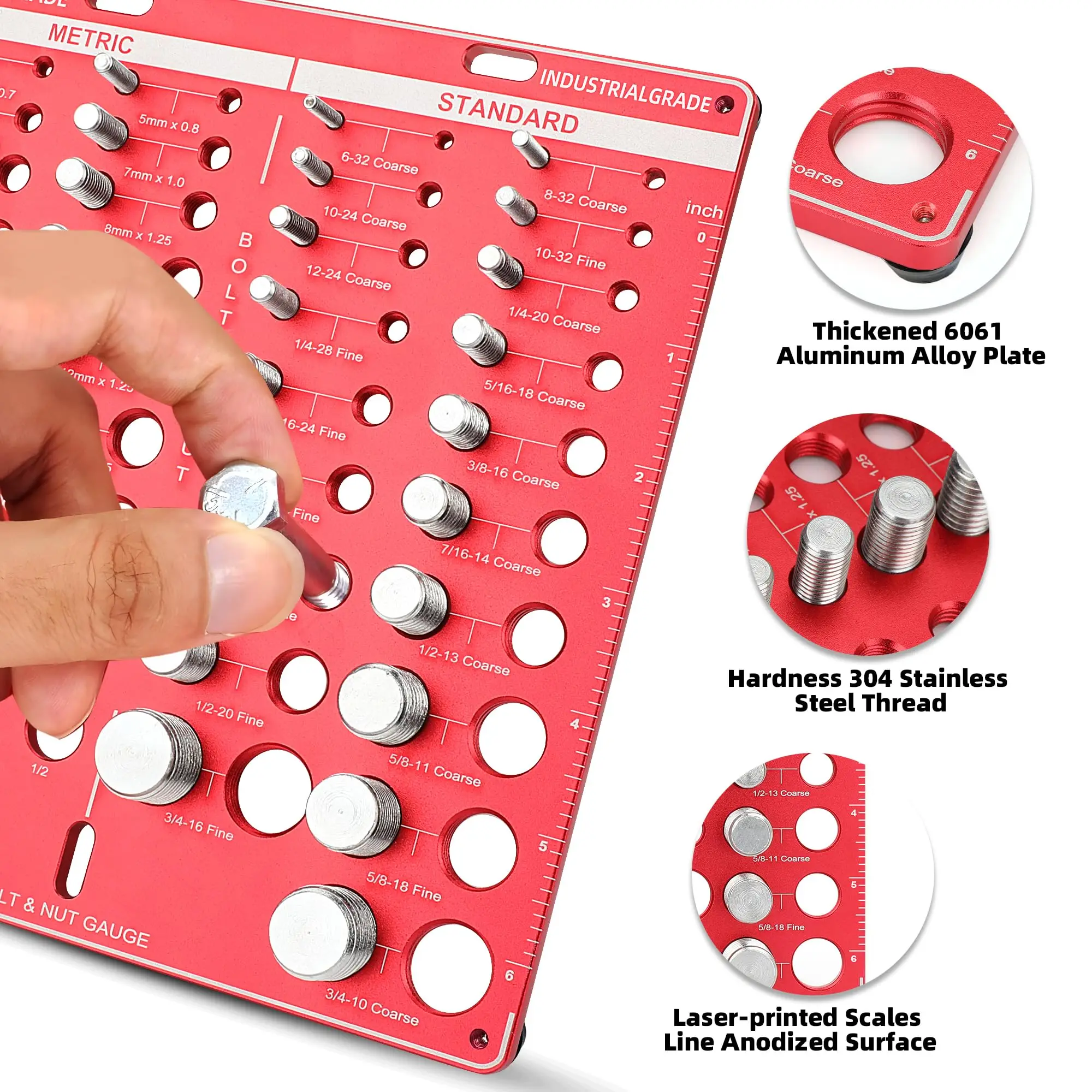 Nut and Bolt Thread Checker, Bolt Size and Thread Gauge, Bolt Gauge with 19 Standard & 15 Metric, 8 Drill Bit Gauge