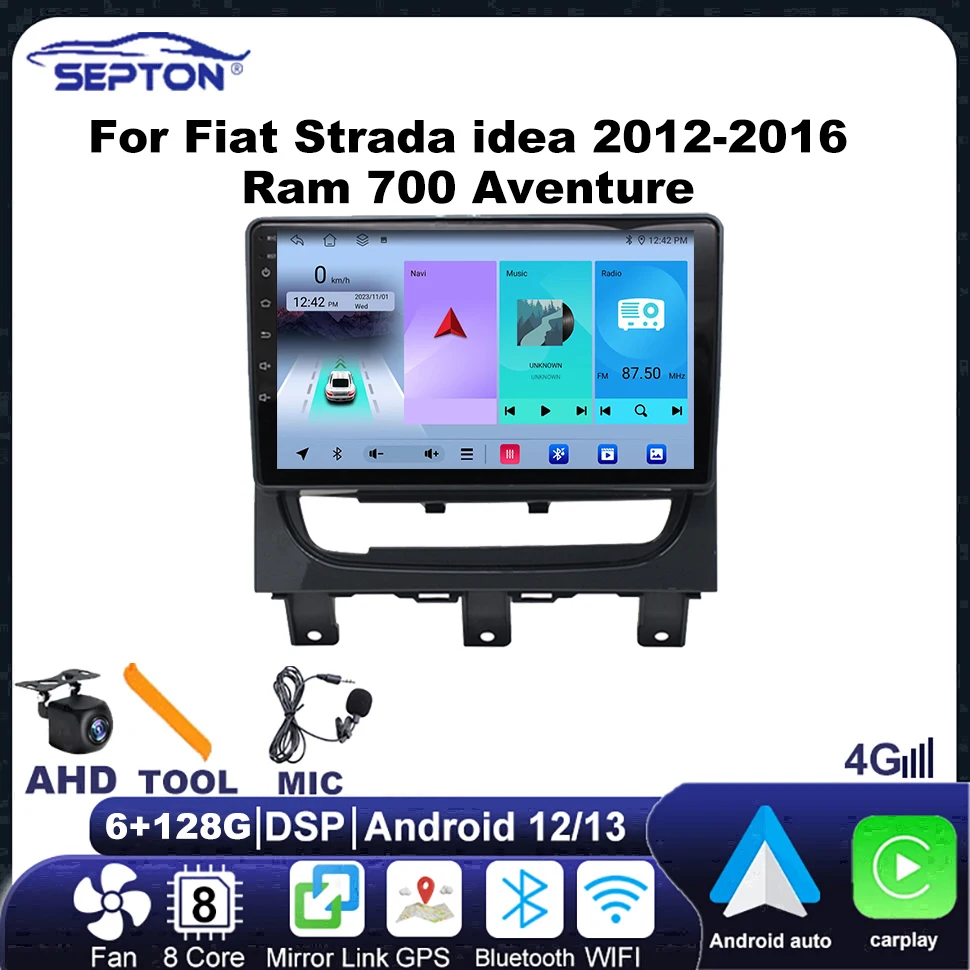 SEPTON Android Auto Car Radio for Fiat Strada Idea 2012-2016 Ram 700 Aventure Carplay 4G GPS WIFI FM BT Car Intelligent Systems