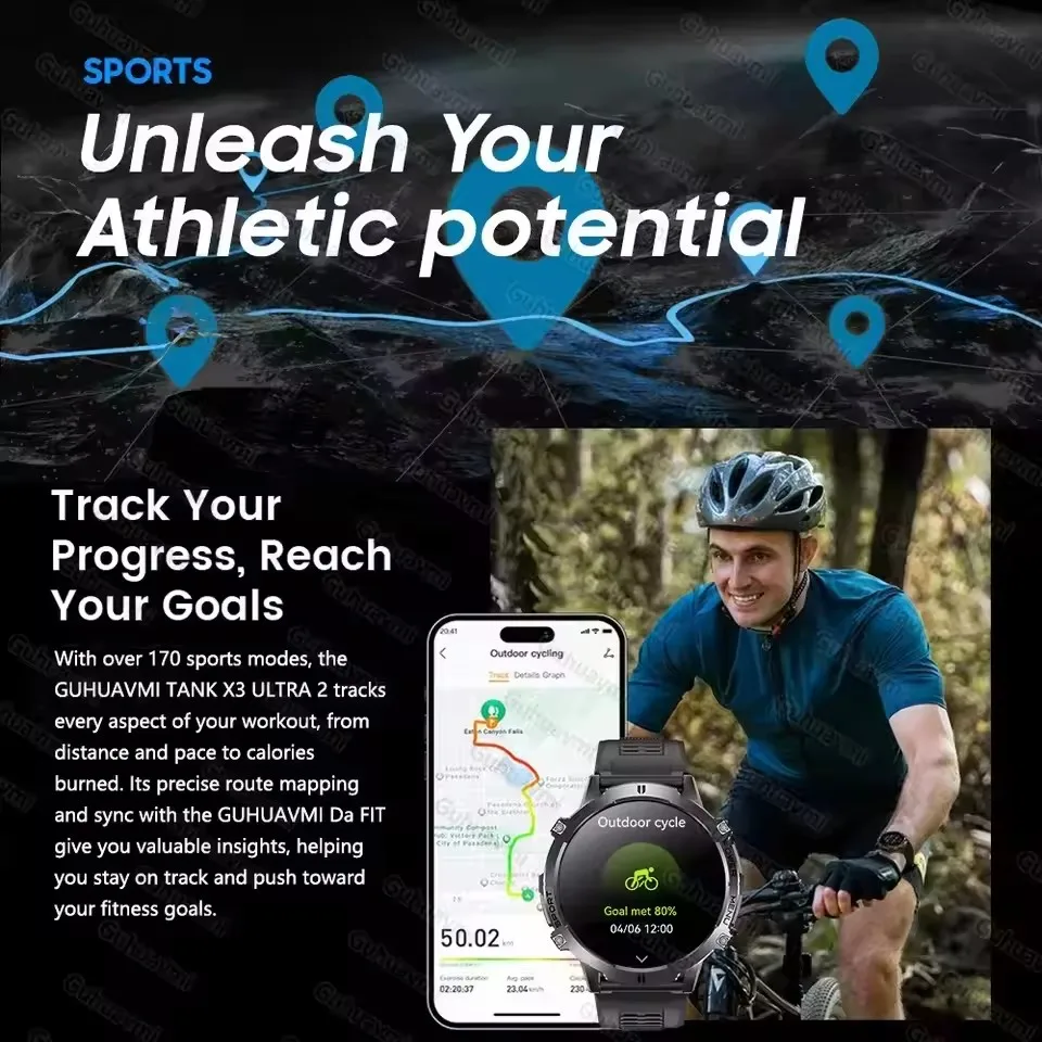 New Outdoor Military 1000mAh Battery Smart Watch Built in GPS Altimeter 10ATM Waterproof BT Call Men AMOLED HD Sports Smartwatch