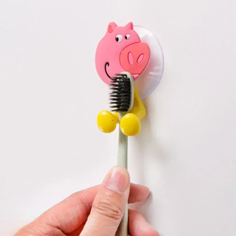 Cartoon Animal Toothbrush Holder Wall Mounted Antibacterial Tooth Brush Storage Rack with Suction Cup Bathroom Organizer