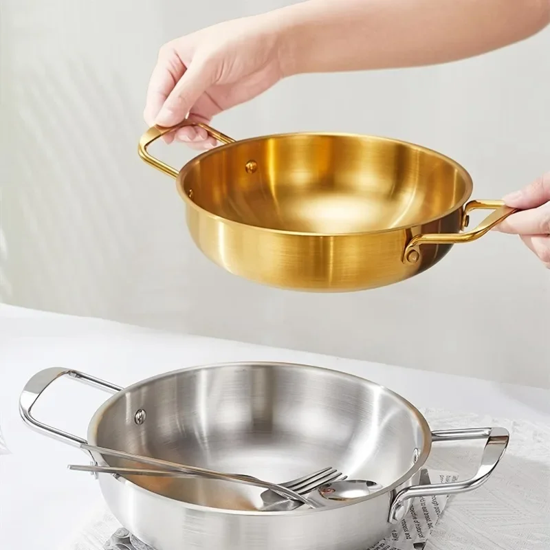 

New Stainless Steel Seafood Rice Pot Dry Pots with Handle Cooking Paella Pan Picnic Snack Plates Cookware Saucepan for Kitchen